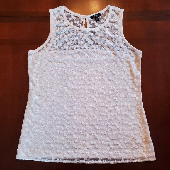 CHIC by Jacob - Crew Neck Top With Lace Overlay - Picture 1 of 2